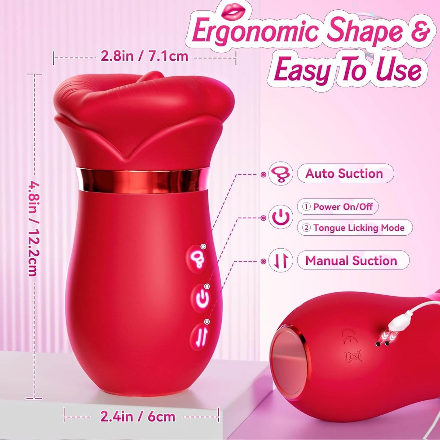 5IN1 Mouth Sucking Vibrator Rose Sex Toy, 10 Tongue Licking, New APP