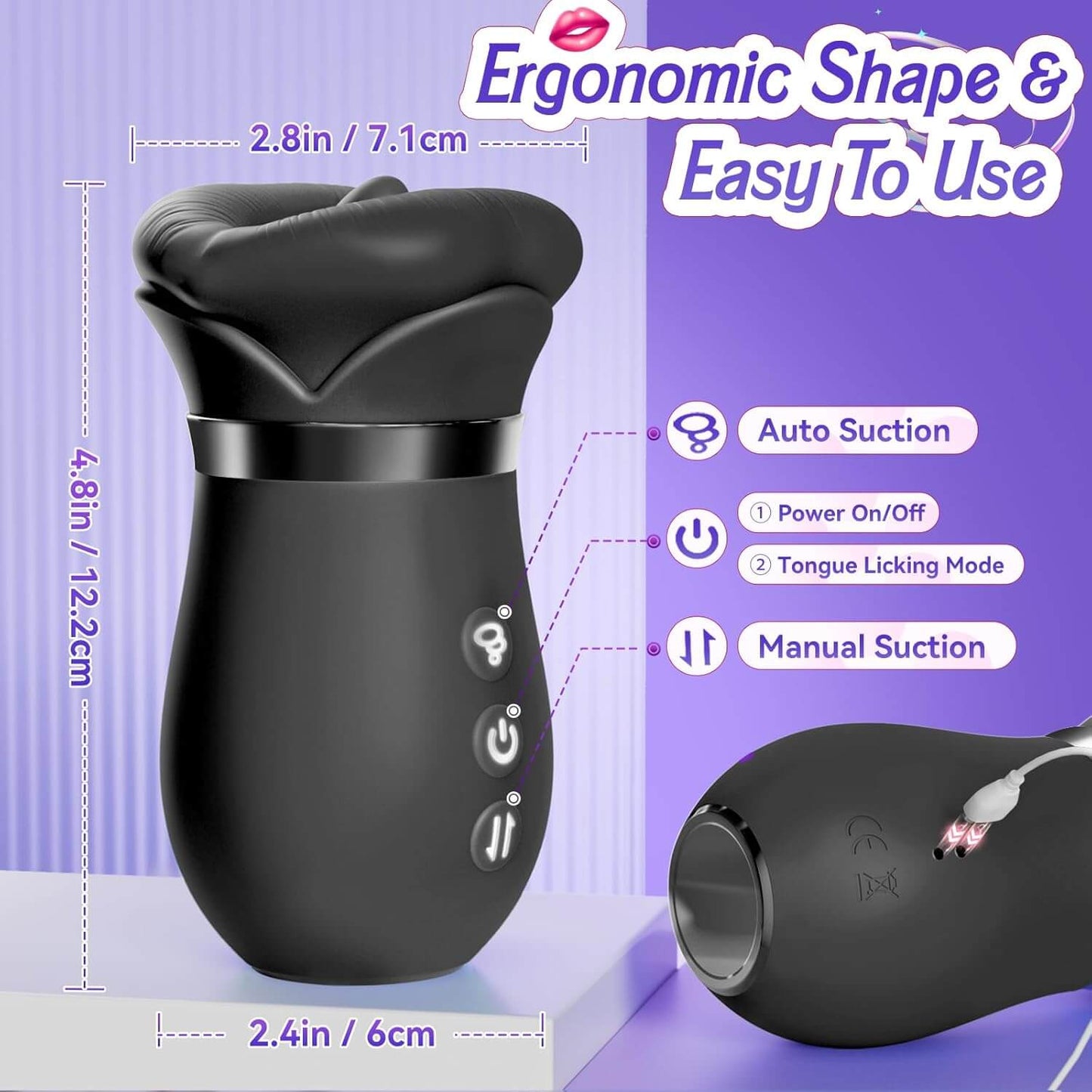 5IN1 Mouth Sucking Vibrator Rose Sex Toy, 10 Tongue Licking, New APP