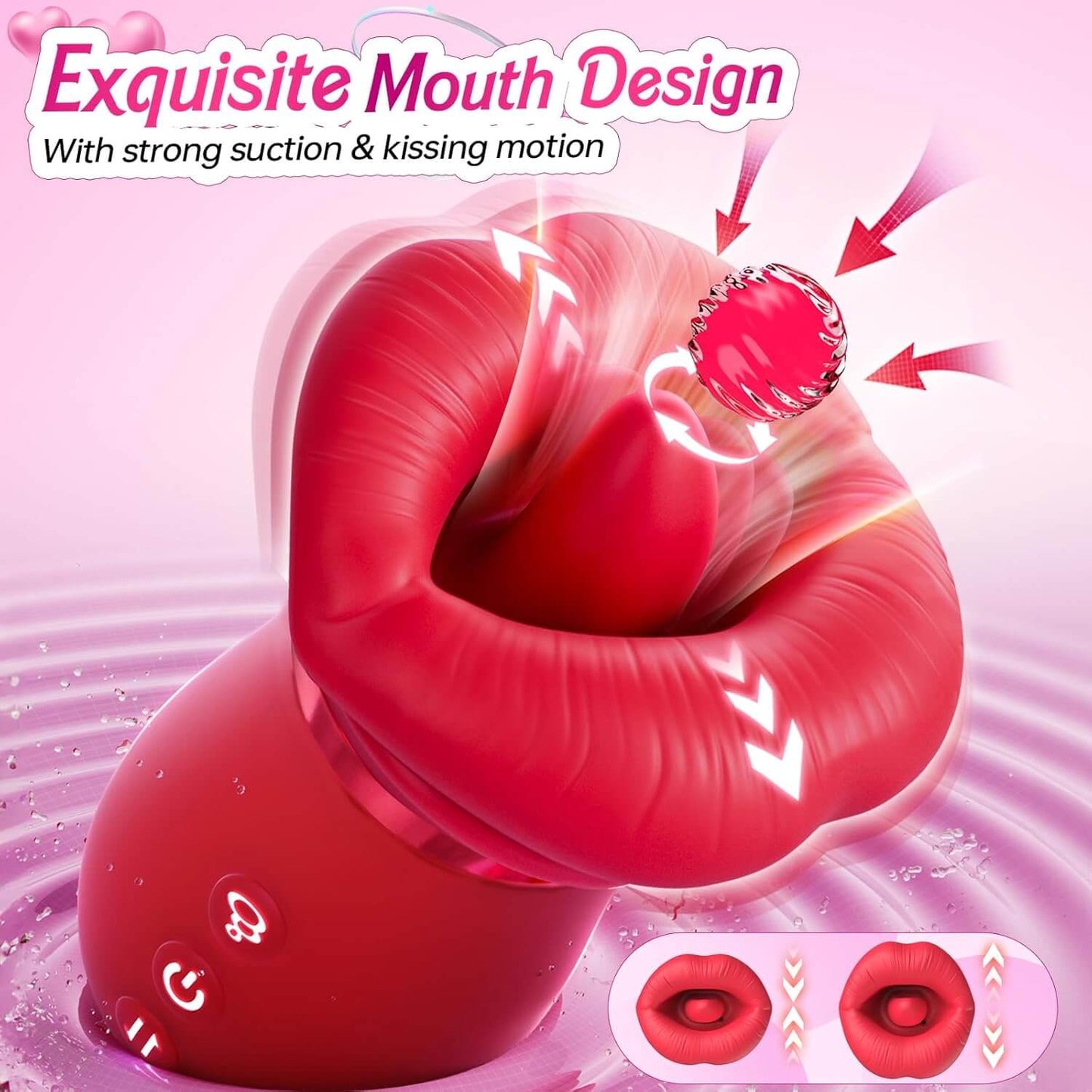 5IN1 Mouth Sucking Vibrator Rose Sex Toy, 10 Tongue Licking, New APP