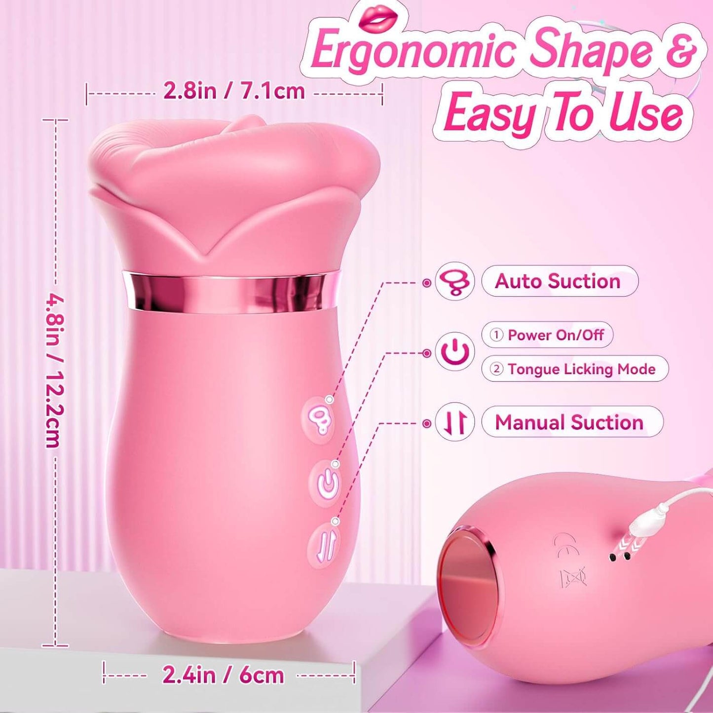 5IN1 Mouth Sucking Vibrator Rose Sex Toy, 10 Tongue Licking, New APP