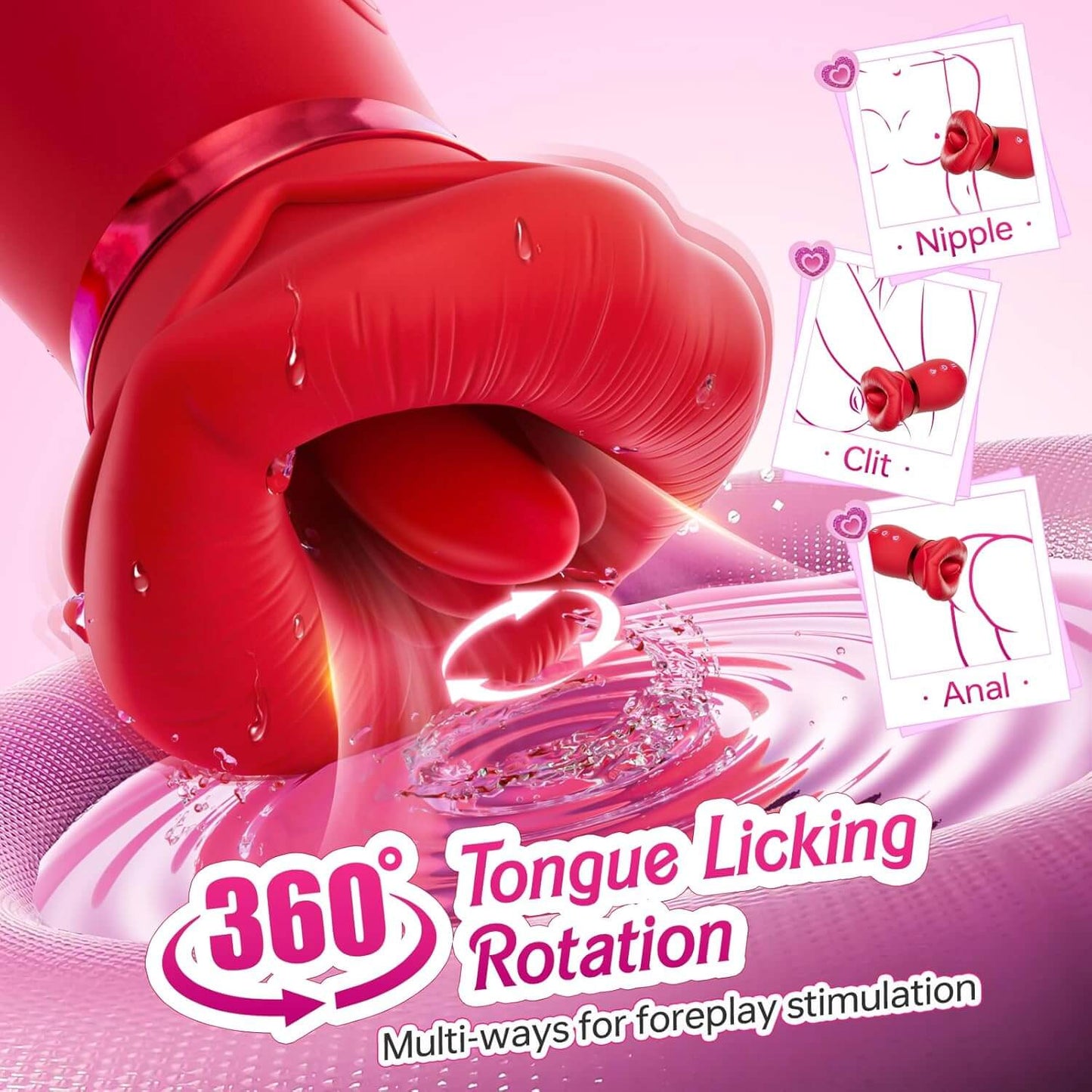 5IN1 Mouth Sucking Vibrator Rose Sex Toy, 10 Tongue Licking, New APP