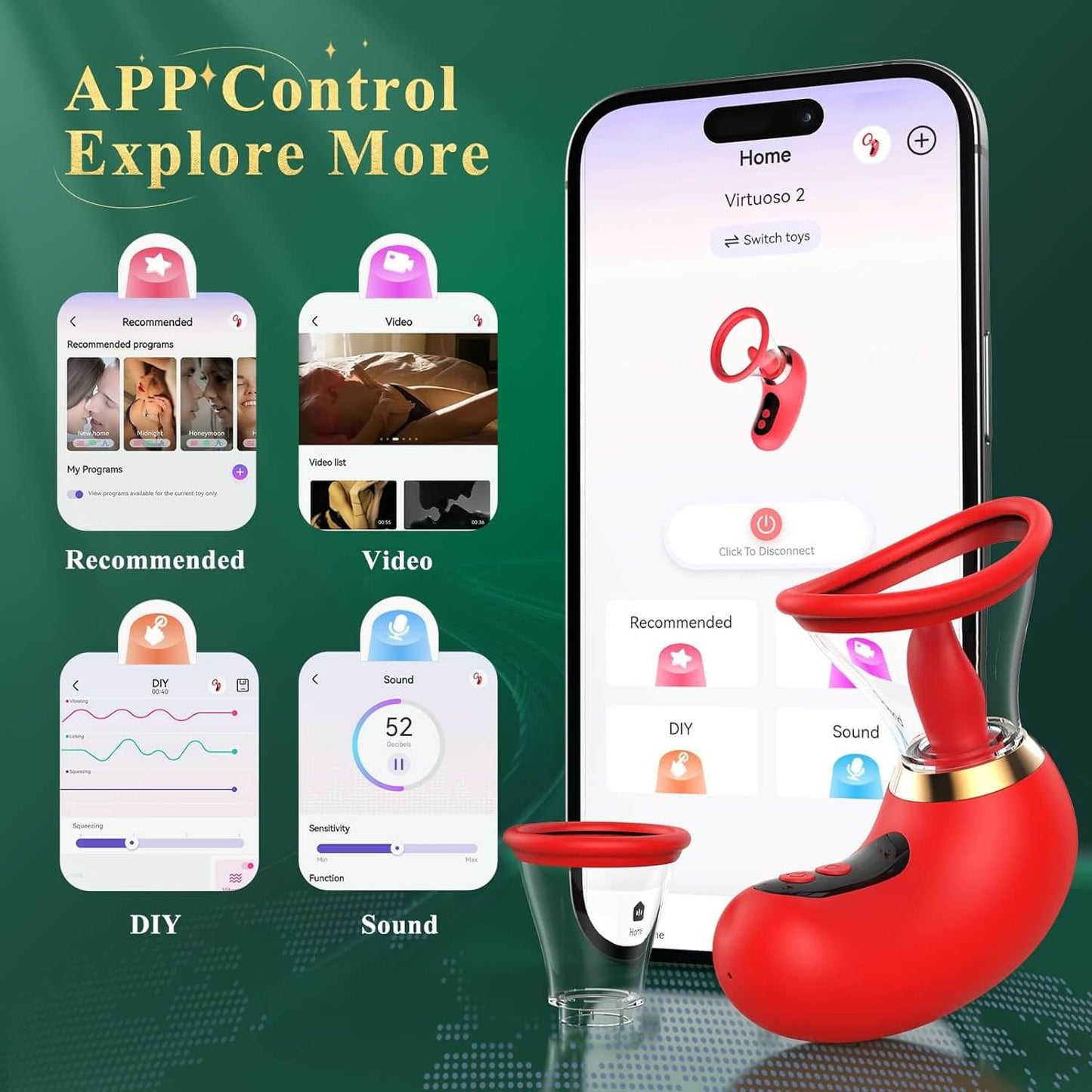 5IN1 Sucking Vibrator Rose Sex Toy, 3 Sucking with APP Control and LCD Display for enhanced pleasure.
