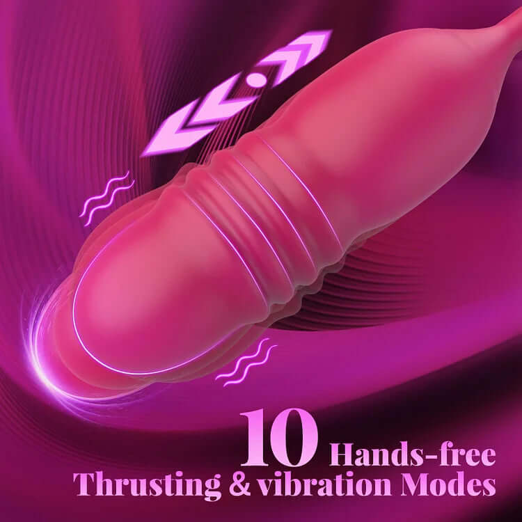 Big Mouth Rose Tongue Vibrator With Thrusting Dildo featuring 10 hands-free thrusting and vibration modes for enhanced pleasure.