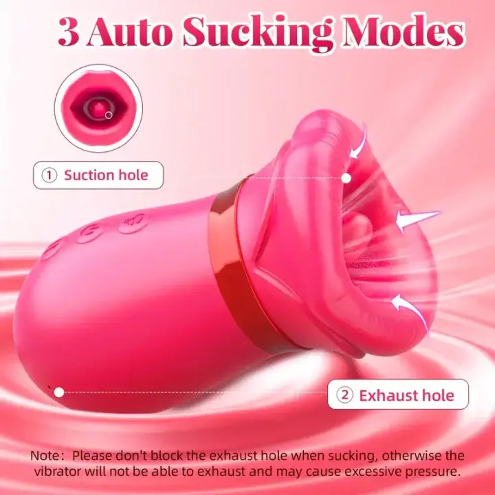 Big Mouth Rose Tongue Vibrator With Thrusting Dildo showcasing 3 auto sucking modes for enhanced pleasure.