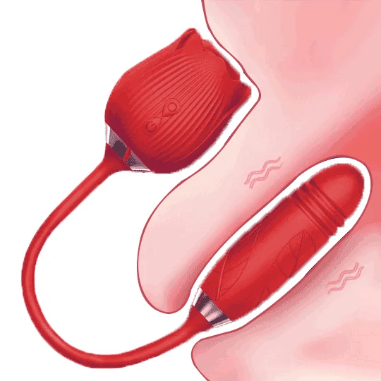 Rose Toy with Thrusting Stem - 2-in-1 G-Spot Telescopic