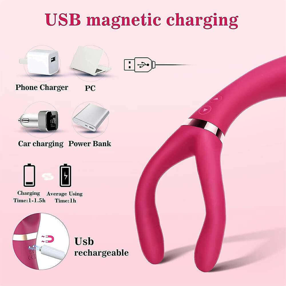 Bend Zone Rechargeable Posable Wine Red Couple’s Vibrator