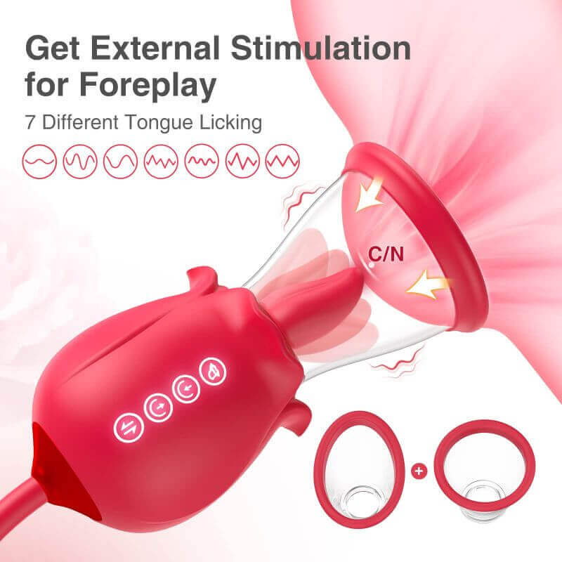 Rose Sex Toy for Women | 3 in 1 Rose Sex Stimulator with 7 Tongue Licking & 3 Thrusting Vibrator Dildo
