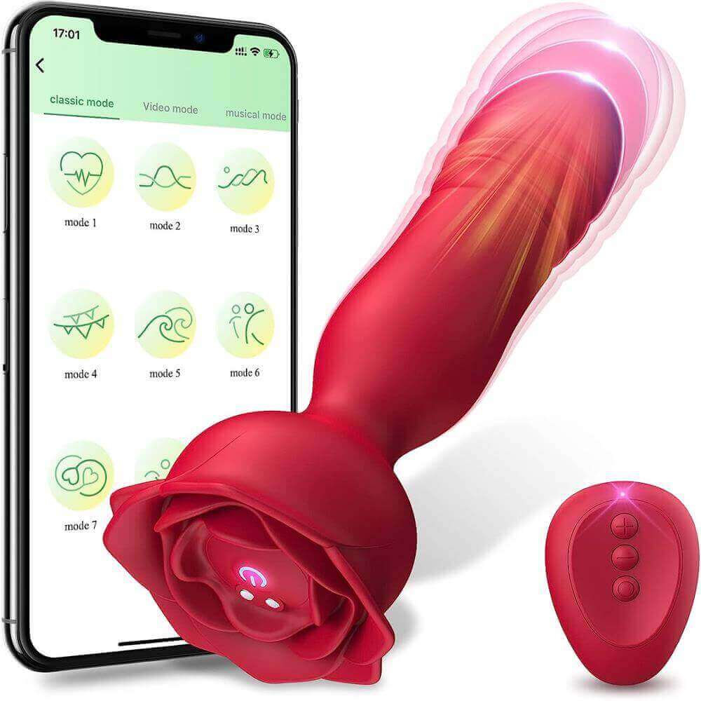 App-Controlled Rose Stimulator Thrusting Anal Vibrator