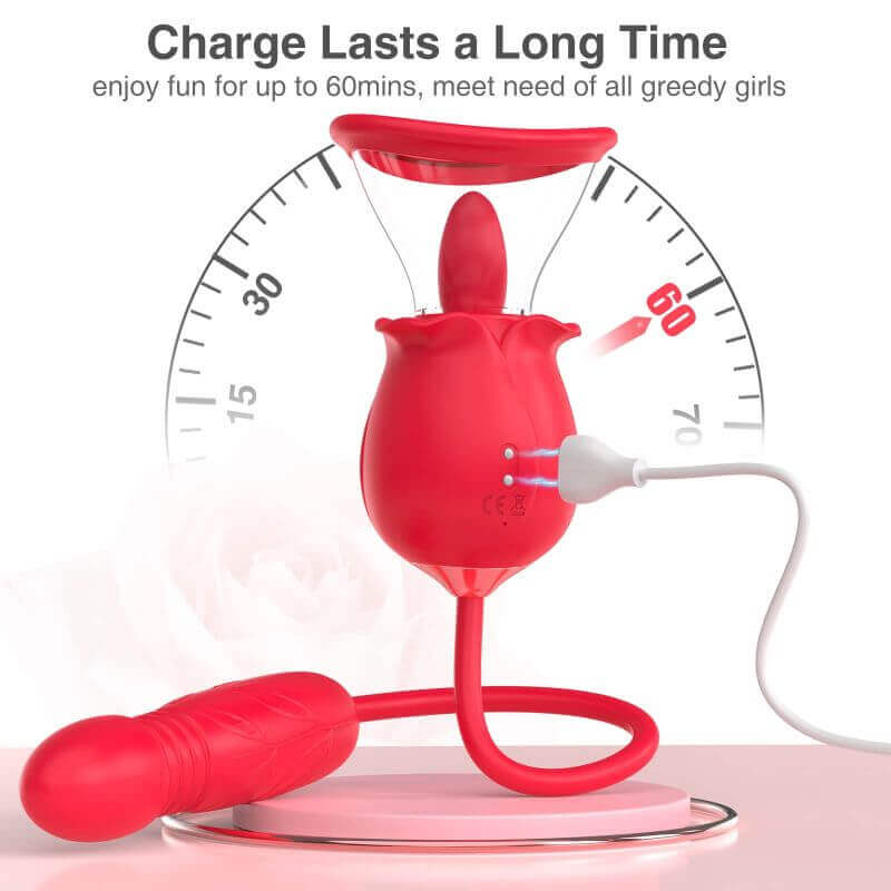 Rose Sex Toy for Women | 3 in 1 Rose Sex Stimulator with 7 Tongue Licking & 3 Thrusting Vibrator Dildo