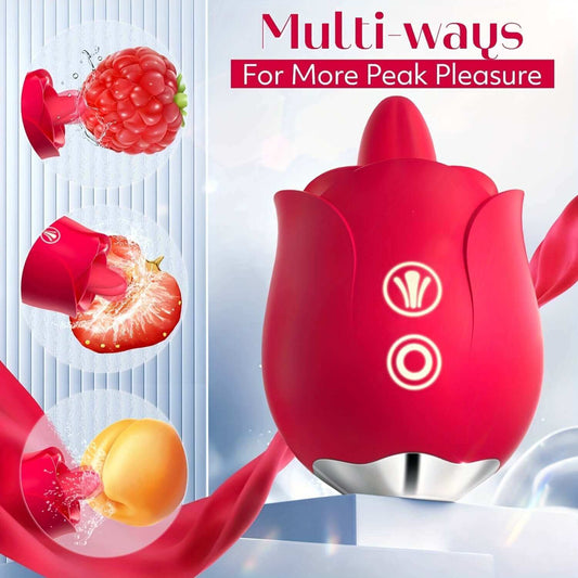 Rose Toy Vibrator For Women, Shocked Clitoral Nipple Tongue Licking Stimulator With 9 Modes, 9 Vibration Modes