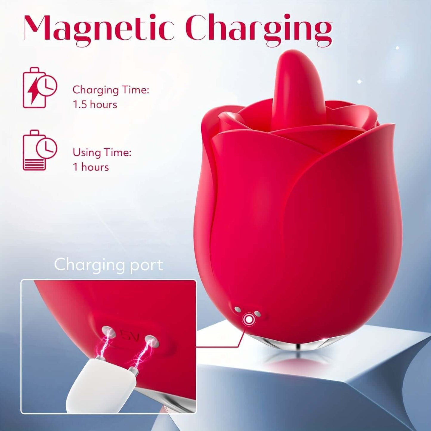Rose Toy Vibrator For Women, Shocked Clitoral Nipple Tongue Licking Stimulator With 9 Modes, 9 Vibration Modes