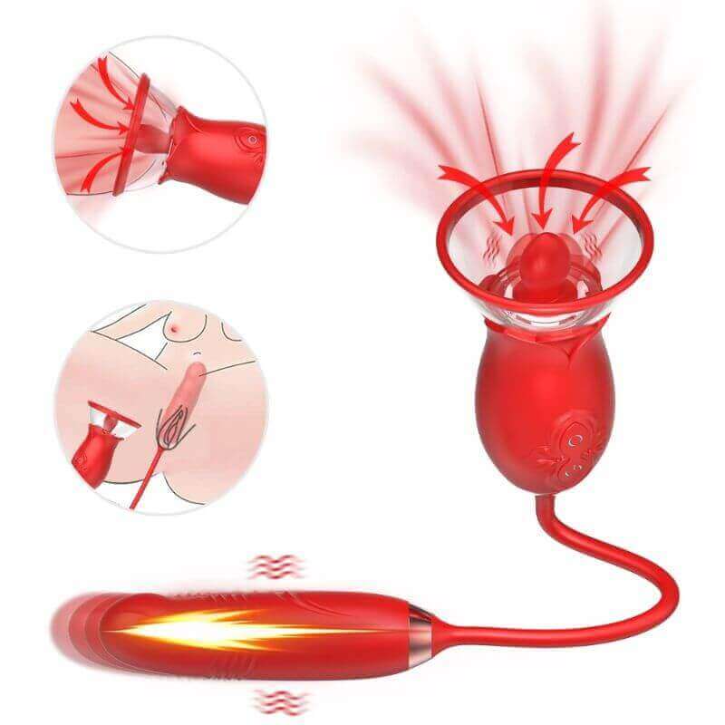 Rose Toy with Thrusting Dildo | 3 Sucking Modes and 10 Vibrant Modes