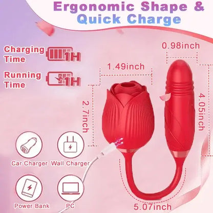 Rose Vibrator 2 in 1 Rose Toy With A Thrusting Dildo