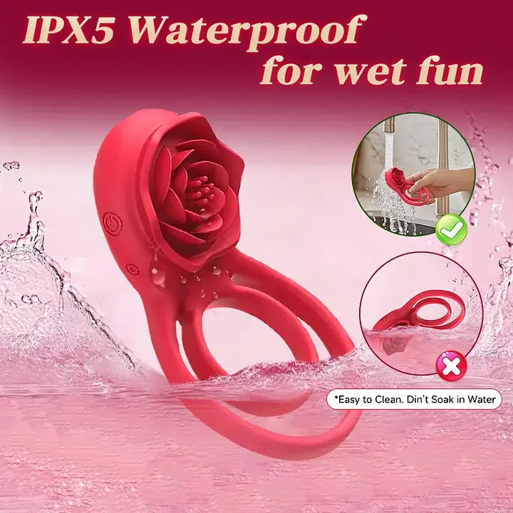 Vibrating Cock Ring with Rose Clitoral Stimulator