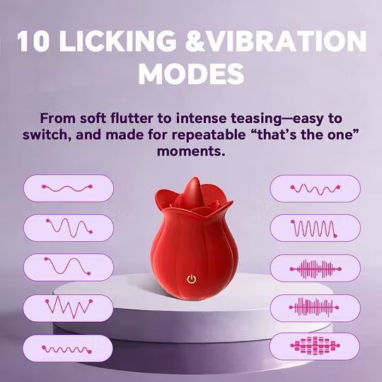 10 Speeds Rose Clitoral Stimulator With Licking Vibrator 10 Speeds Rose Clitoral Stimulator With Licking Vibrator