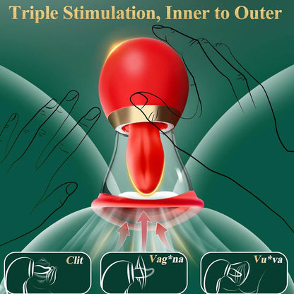 5IN1 Sucking Vibrator Rose Sex Toy, 3 Sucking for triple stimulation with soft silicone design