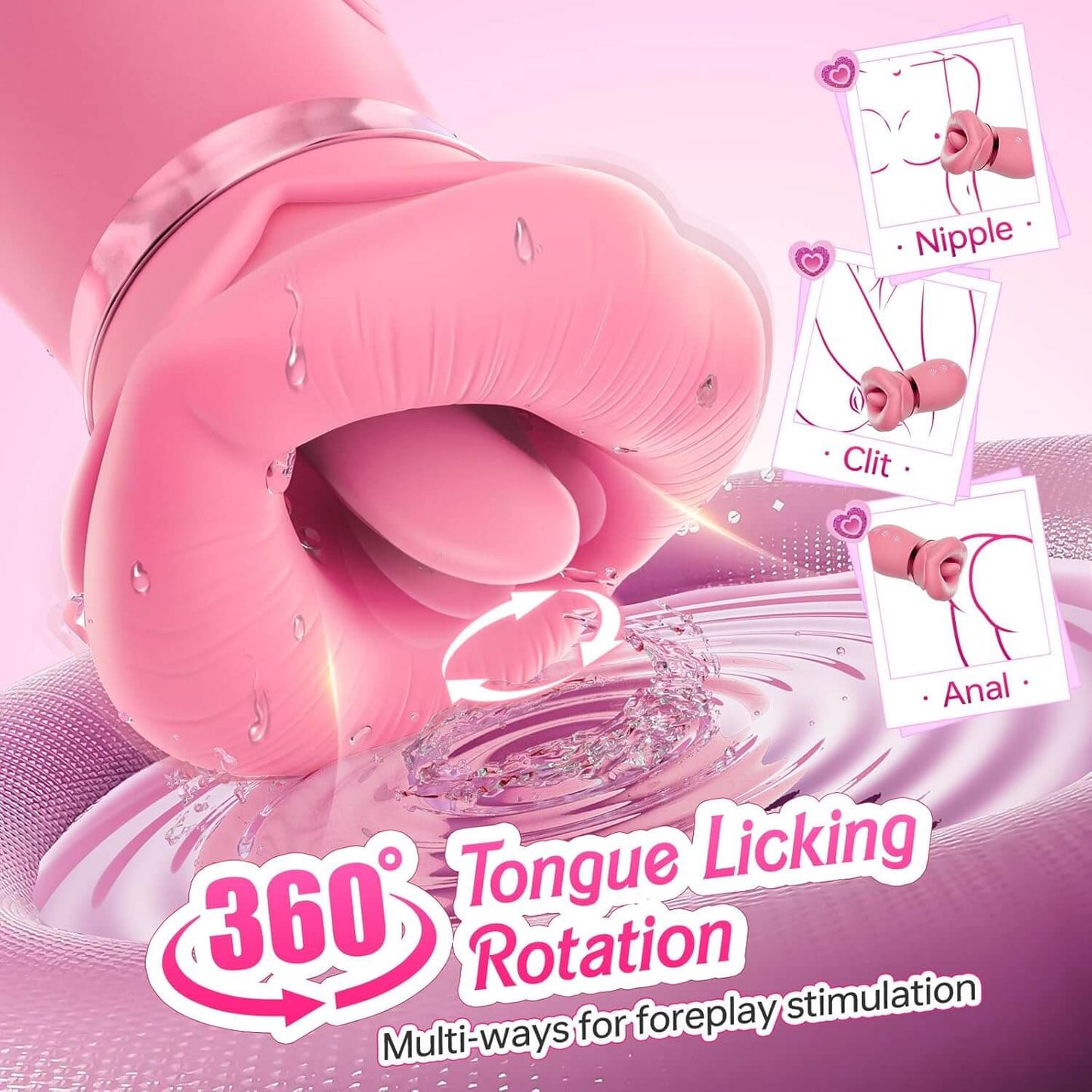 5IN1 Mouth Sucking Vibrator Rose Sex Toy, 10 Tongue Licking, New APP