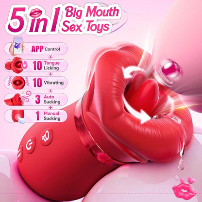 5IN1 Mouth Sucking Vibrator Rose Sex Toy, 10 Tongue Licking, New APP