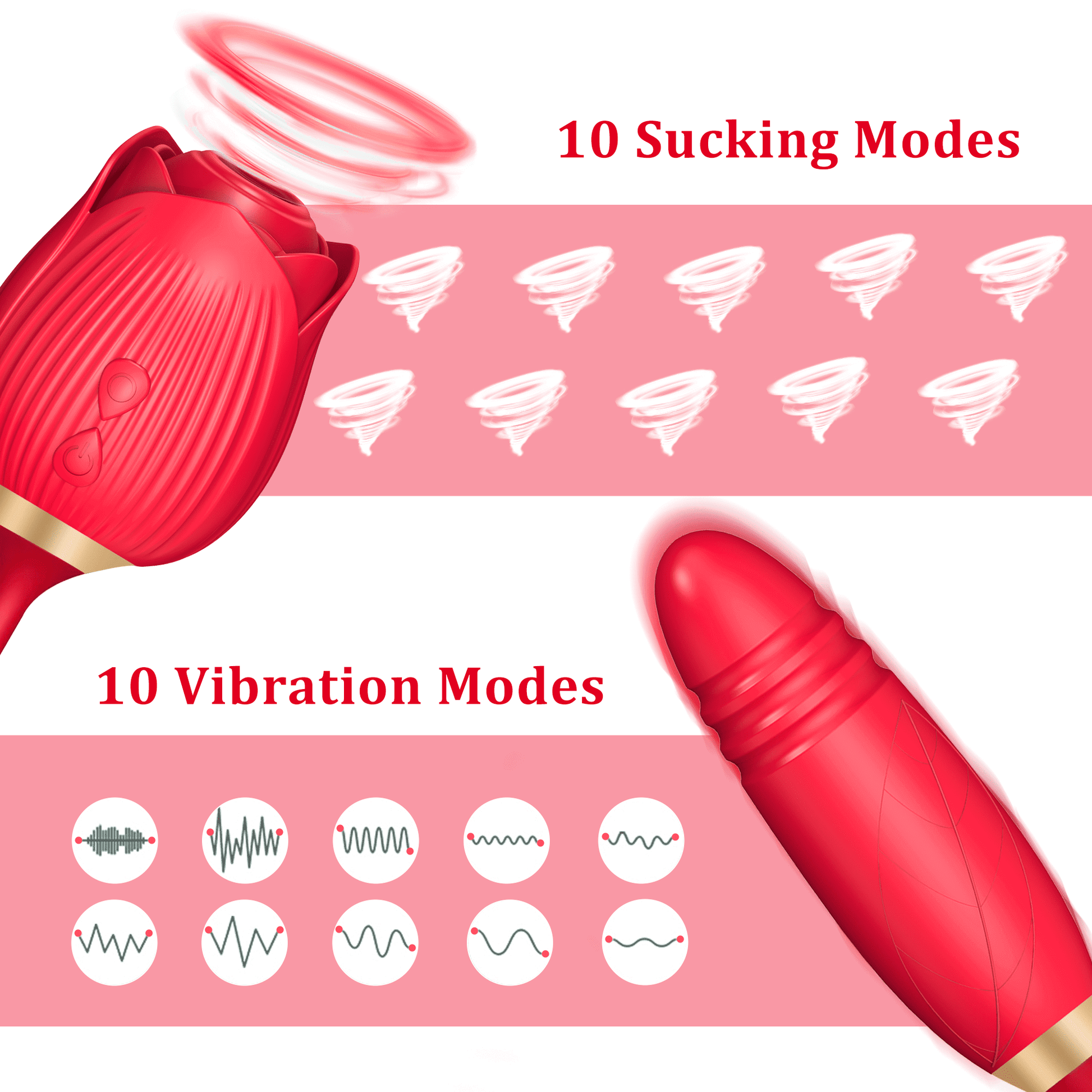 2-in-1 Rose Sex Toy - 10 Speeds Sucking & Vibration 2-in-1 Rose Sex Toy - 10 Speeds Sucking & Vibration