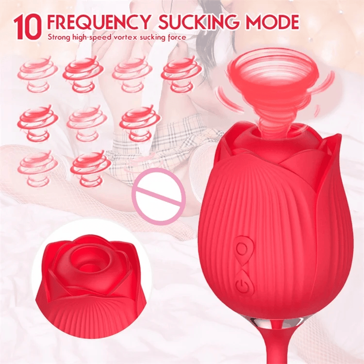 2-in-1 Rose Sex Toy - 10 Speeds Sucking & Vibration 2-in-1 Rose Sex Toy - 10 Speeds Sucking & Vibration