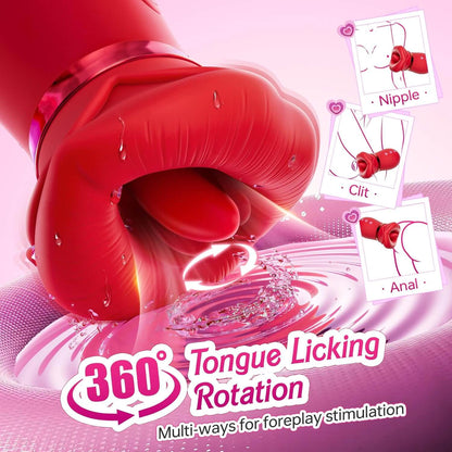 5IN1 Mouth Sucking Vibrator Rose Sex Toy, 10 Tongue Licking, New APP