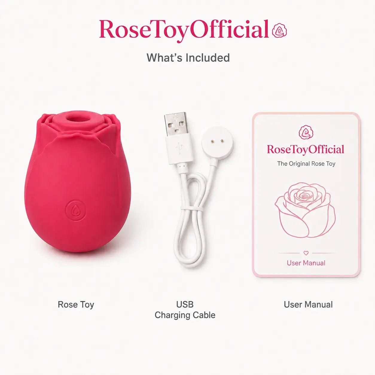 The Rose Toy with magnetic charger, storage pouch and user guide