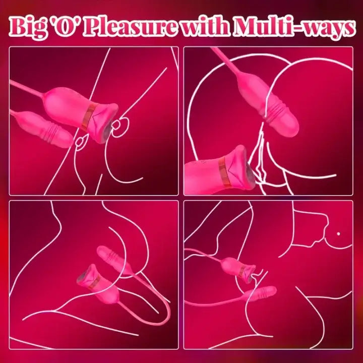 Big Mouth Rose Tongue Vibrator With Thrusting Dildo showcasing versatile pleasure features.