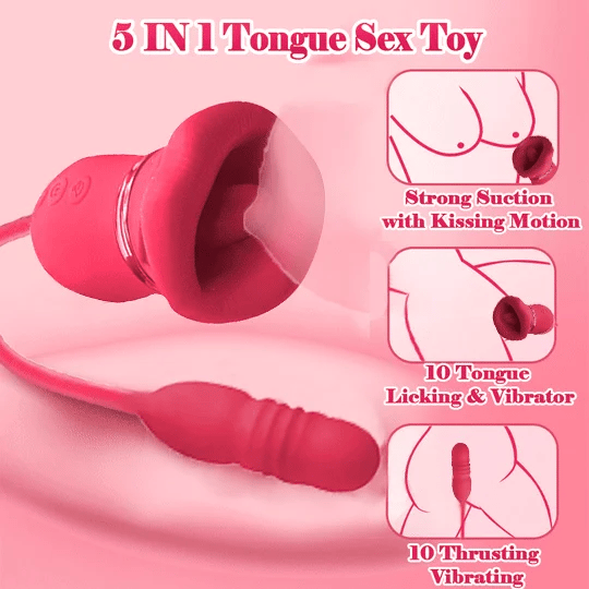 Big Mouth Rose Tongue Vibrator With Thrusting Dildo
