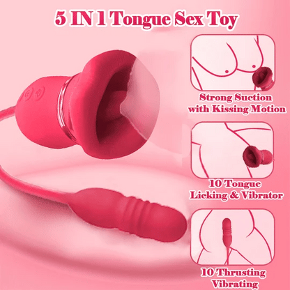 Big Mouth Rose Tongue Vibrator With Thrusting Dildo