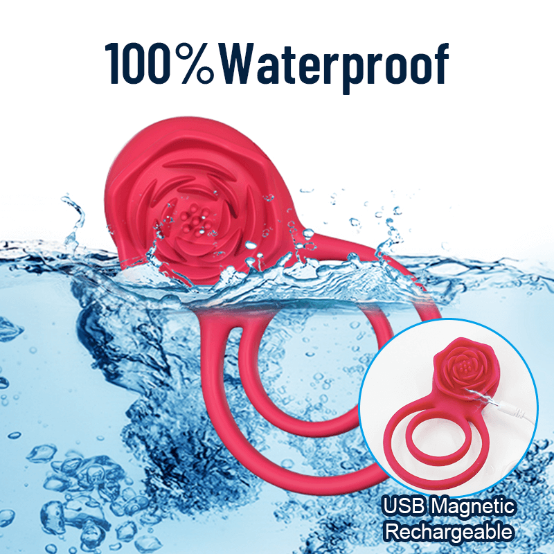 Cock Ring With Rose Clit Vibrator for Couples in water showcasing its waterproof design.