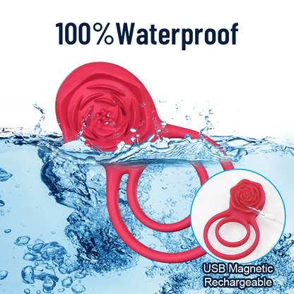 Cock Ring With Rose Clit Vibrator for Couples in water showcasing its waterproof design.