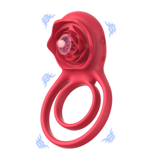 Cock Ring With Rose Clit Vibrator for Couples - rose toy with unique rose design for pleasure.