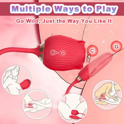 Rose Vibrator 2 in 1 Rose Toy With A Thrusting Dildo