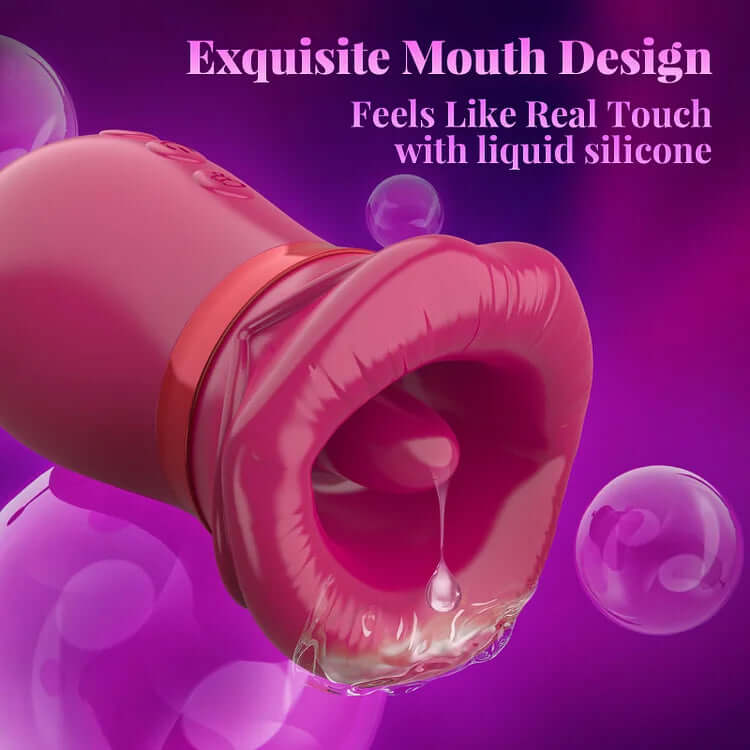 Big Mouth Rose Tongue Vibrator With Thrusting Dildo featuring exquisite mouth design, feels like real touch with liquid silicone.