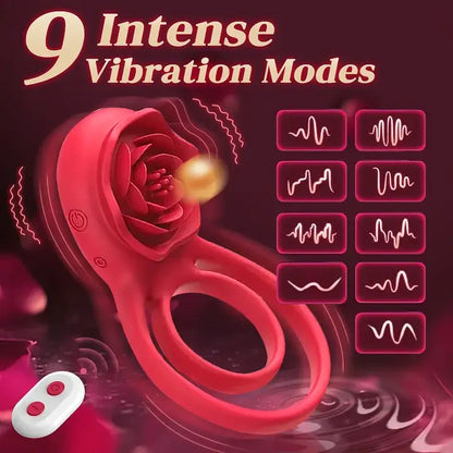 Vibrating Cock Ring with Rose Clitoral Stimulator