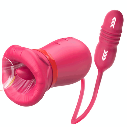 Big Mouth Rose Tongue Vibrator With Thrusting Dildo - innovative 5 in 1 mouth vibrator for enhanced pleasure.