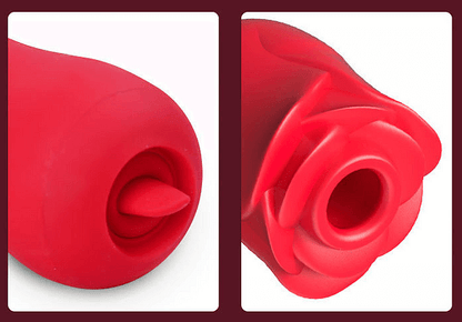 Rose Toy 3.0 With Tongue Clit Licker - close-up of the rose-shaped vibrator and tongue clit licker feature.