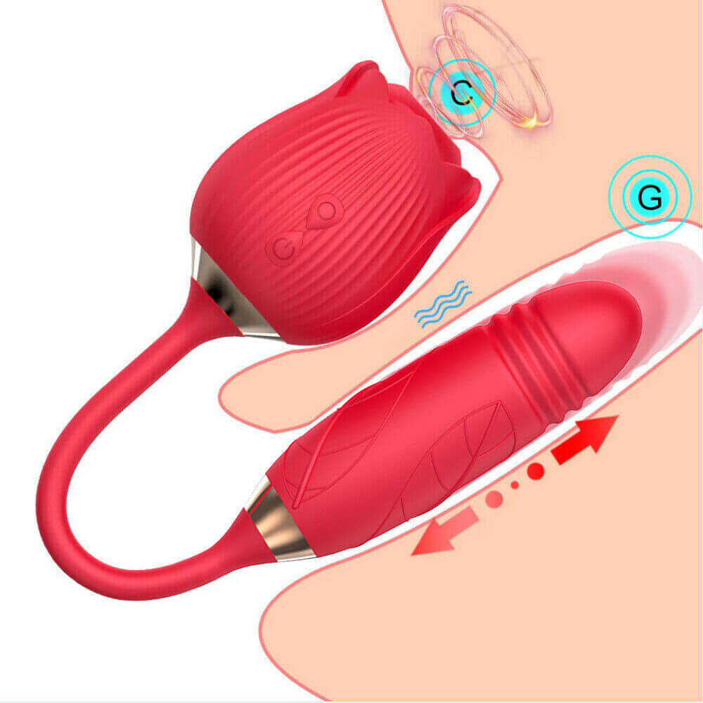 Rose Toy with Thrusting Stem - 2-in-1 G-Spot Telescopic Rose Toy with Thrusting Stem - 2-in-1 G-Spot Telescopic