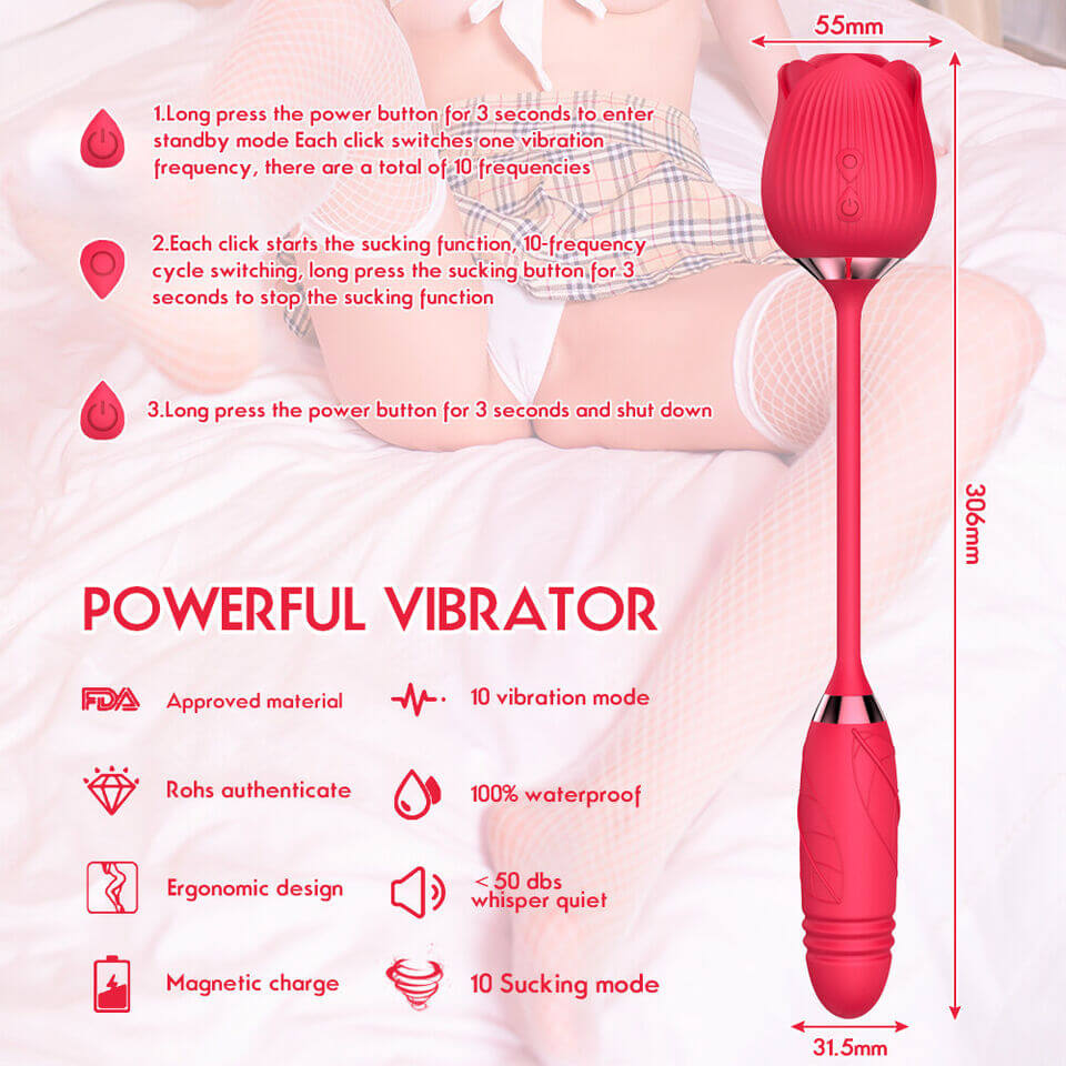 Rose Toy with Thrusting Stem - 2-in-1 G-Spot Telescopic Rose Toy with Thrusting Stem - 2-in-1 G-Spot Telescopic