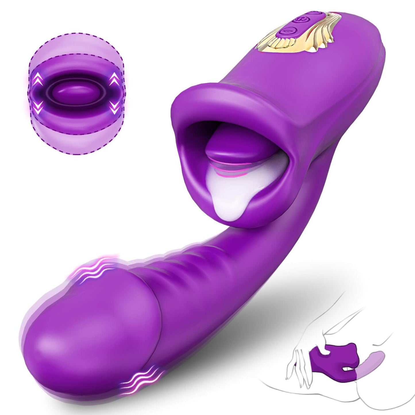 Rose Toy Tongue Licking Flapping Clit & G-spot vibrator with clitoral stimulator and tongue motion.