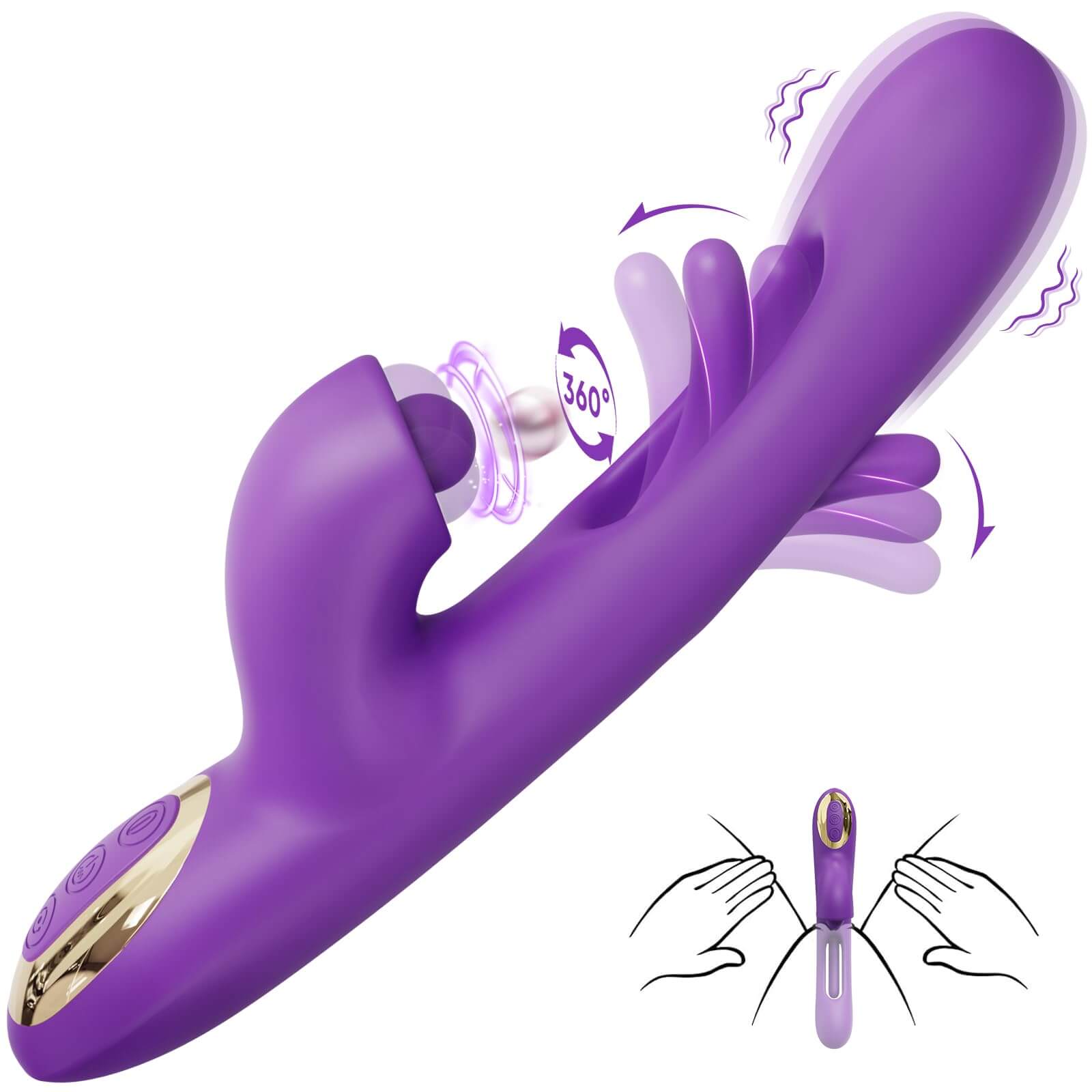 Rose Toy Tongue Licking Flapping Clit & G-spot vibrator in vibrant purple with 360-degree movement and silicone design.