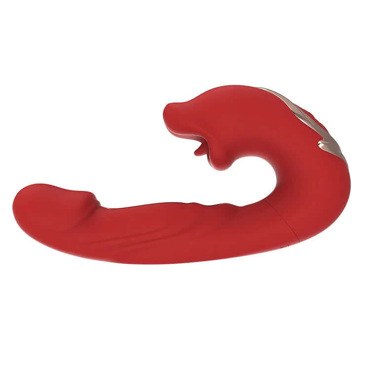 Rose Toy Tongue Licking Flapping Clit & G-spot vibrator in red, featuring a unique design for clitoral stimulation.