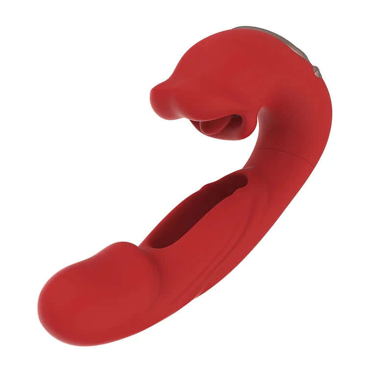 Rose Toy Tongue Licking Flapping Clit & G-spot vibrator in vibrant red with unique clitoral stimulator design.