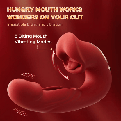 Rose Toy Tongue Licking Flapping Clit & G-spot vibrator with biting mouth and vibration features.