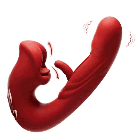 Rose Toy Tongue Licking Flapping Clit & G-spot vibrator in vibrant red with unique biting mouth design.