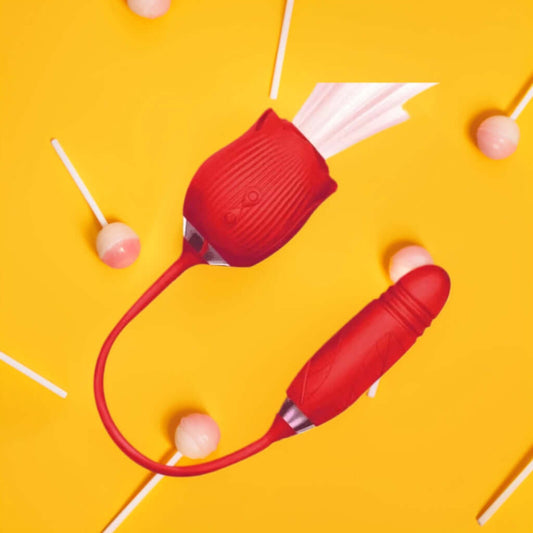 Rose Vibrator 2 in 1 Rose Toy With A Thrusting Dildo