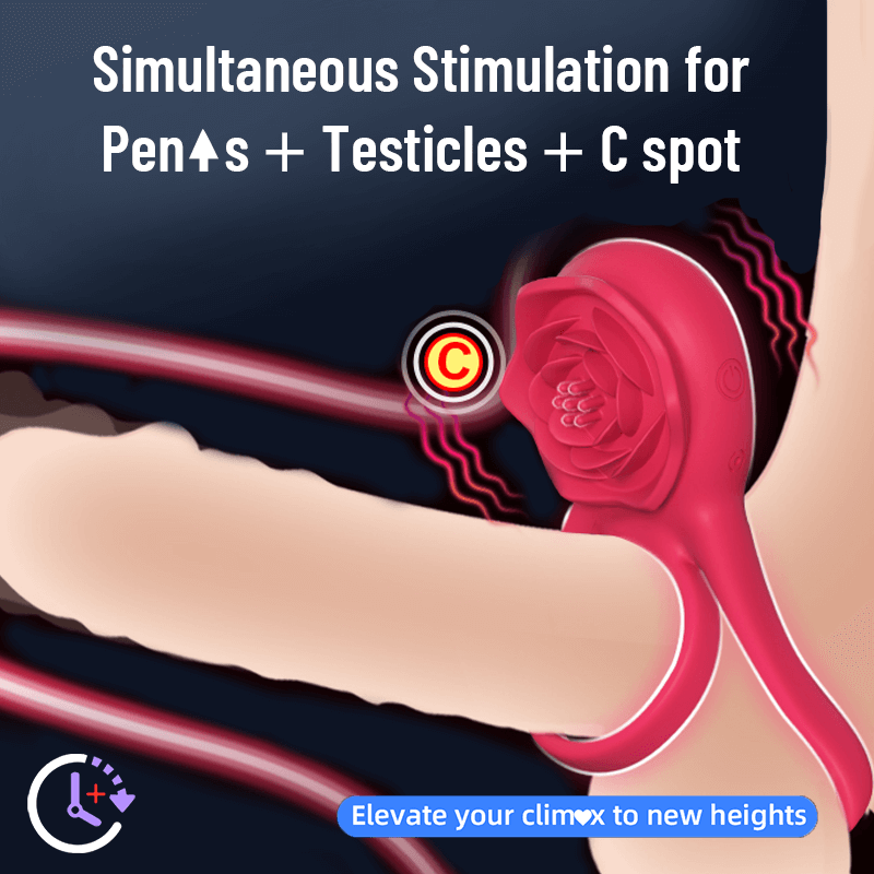 Cock Ring With Rose Clit Vibrator for Couples showcasing simultaneous stimulation for pleasure enhancement.