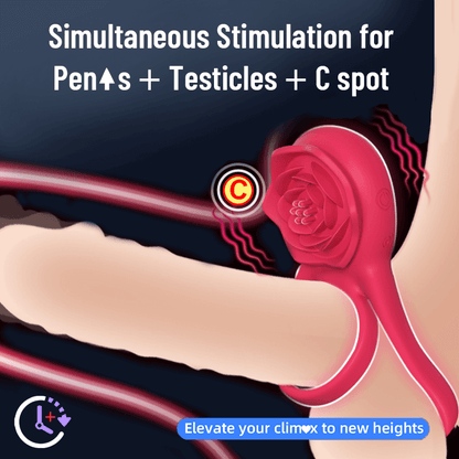 Cock Ring With Rose Clit Vibrator for Couples showcasing simultaneous stimulation for pleasure enhancement.