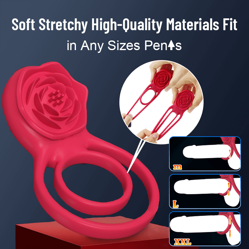 Cock Ring With Rose Clit Vibrator for Couples in soft stretchy high-quality materials for optimal fit.