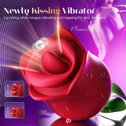 Upgraded Rose Lip Kissing Vibrator And Tongue Tapping For Women showcasing the unique rose design and features for oral pleasure.